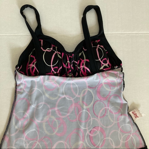 Jamaica Bay Black Pink circles Halter Tankini 12 - Picture 13 of 16